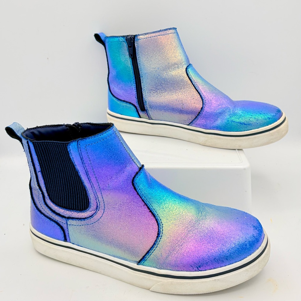 Lands' End Girls' Iridescent Side Zip Slip-On Sneaker Boots size 6M